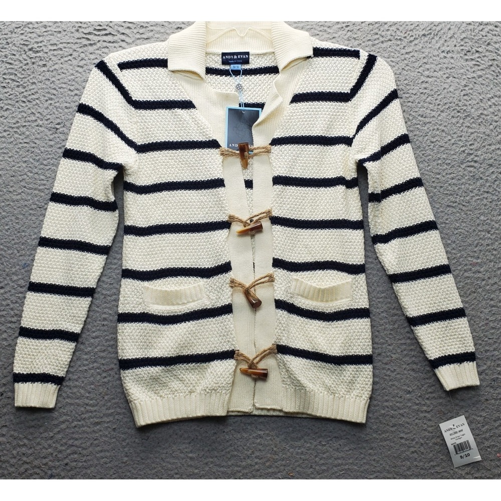 Andy & Evan Cardigan Sweater Women 9/10 Multi Stripes Knit Collared Toggle Front